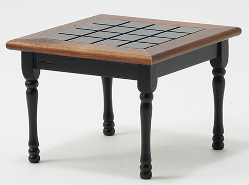 Square Kitchen Table, Black with Walnut Trim